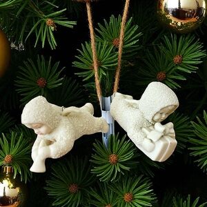 Vintage Department 56 Snowbabies Cherub Angels Christmas Ornaments Set Of 2